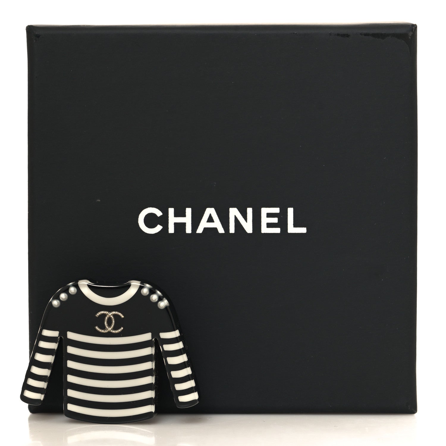 Chanel Resin Sweater CC Brooch Black White 4 of 4