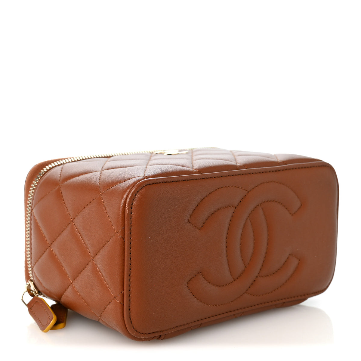Chanel Lambskin Quilted Small Top Handle Vanity Case With Chain Light Brown Yellow 4 of 10