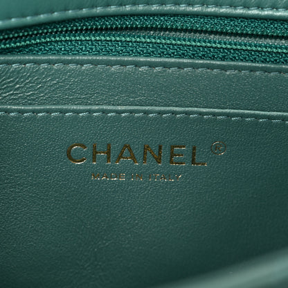 Chanel Lambskin Quilted Mini Rectangular Flap Dark Green 6 of 12
