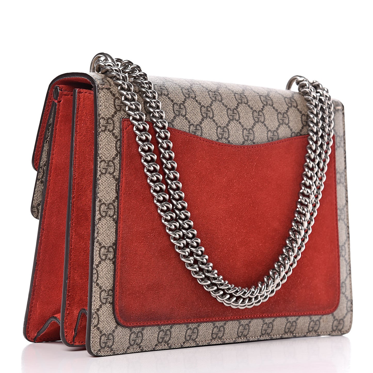 GG Supreme Monogram Suede Cudu Medium Dionysus Shoulder Bag Beige Ebony Vulcanic Red