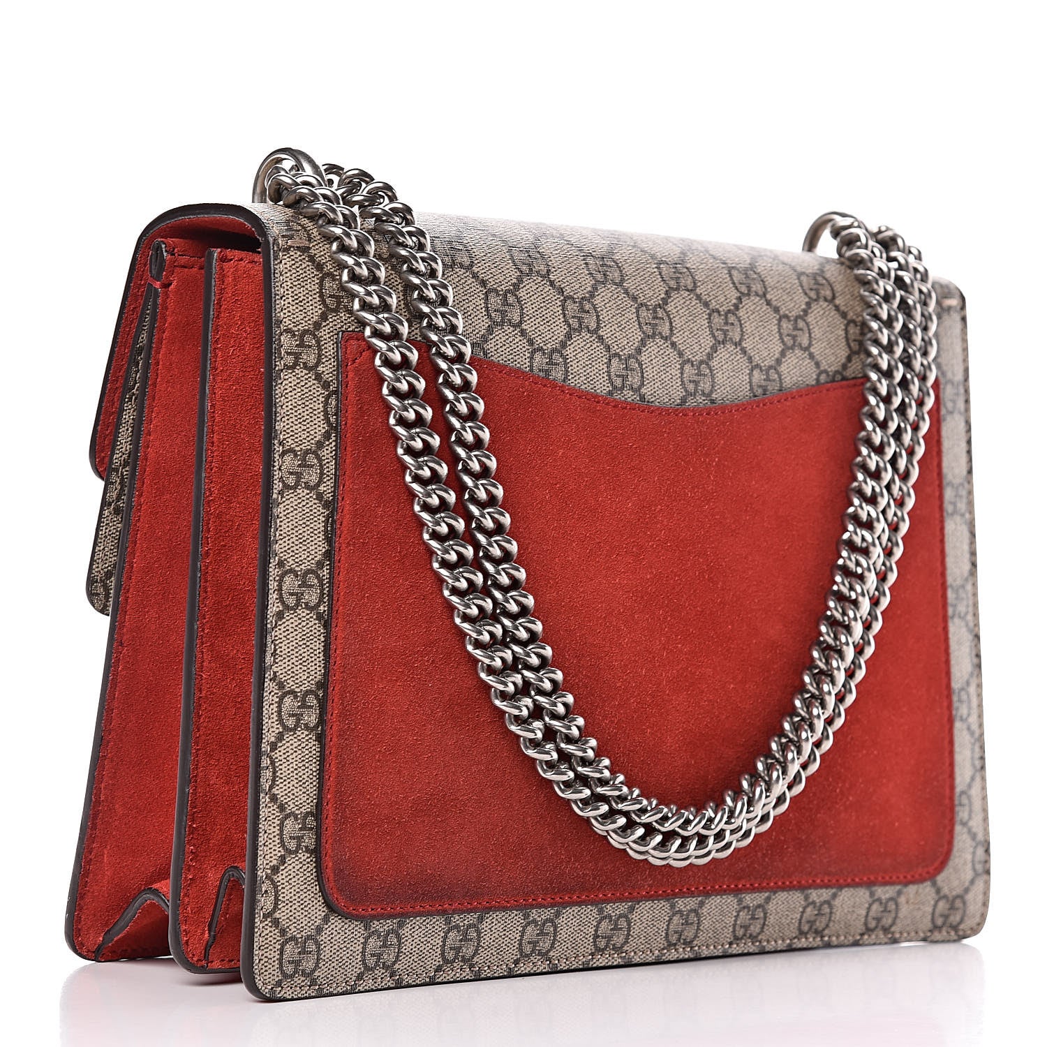 Gucci GG Supreme Monogram Suede Cudu Medium Dionysus Shoulder Bag Beige Ebony Vulcanic Red 3 of 13