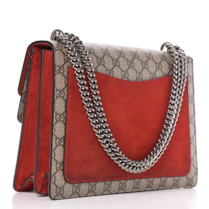 Gucci GG Supreme Monogram Suede Cudu Medium Dionysus Shoulder Bag Beige Ebony Vulcanic Red 3 of 13