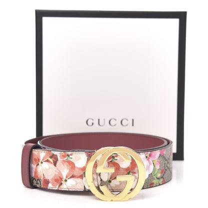 Gucci GG Supreme Monogram Blooms Moon Calfskin Interlocking G 37mm Belt 85 34 Beige Ebony Multicolor Dry Rose 7 of 7