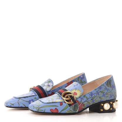 Gucci Apollo Calfskin Web Pearl New Flora Peyton 35mm Loafer Pumps 37 Azure 2 of 9