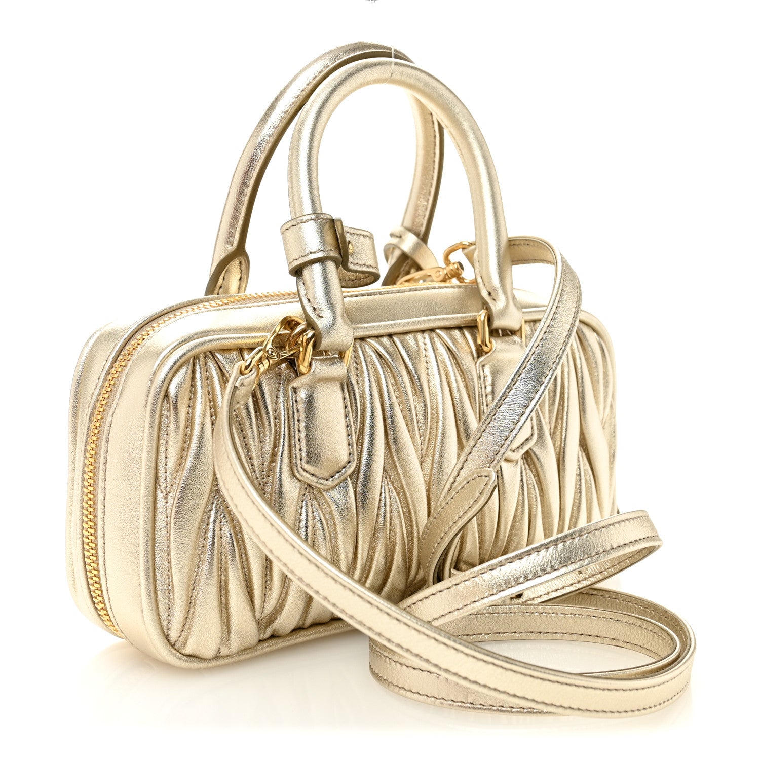 Miu Miu Metallic Nappa Matelasse Mini Arcadie Top Handle Bag Pirite 3 of 10