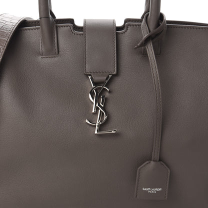 Saint Laurent Calfskin Crocodile Embossed Small Monogram Downtown Cabas Earth 9 of 9