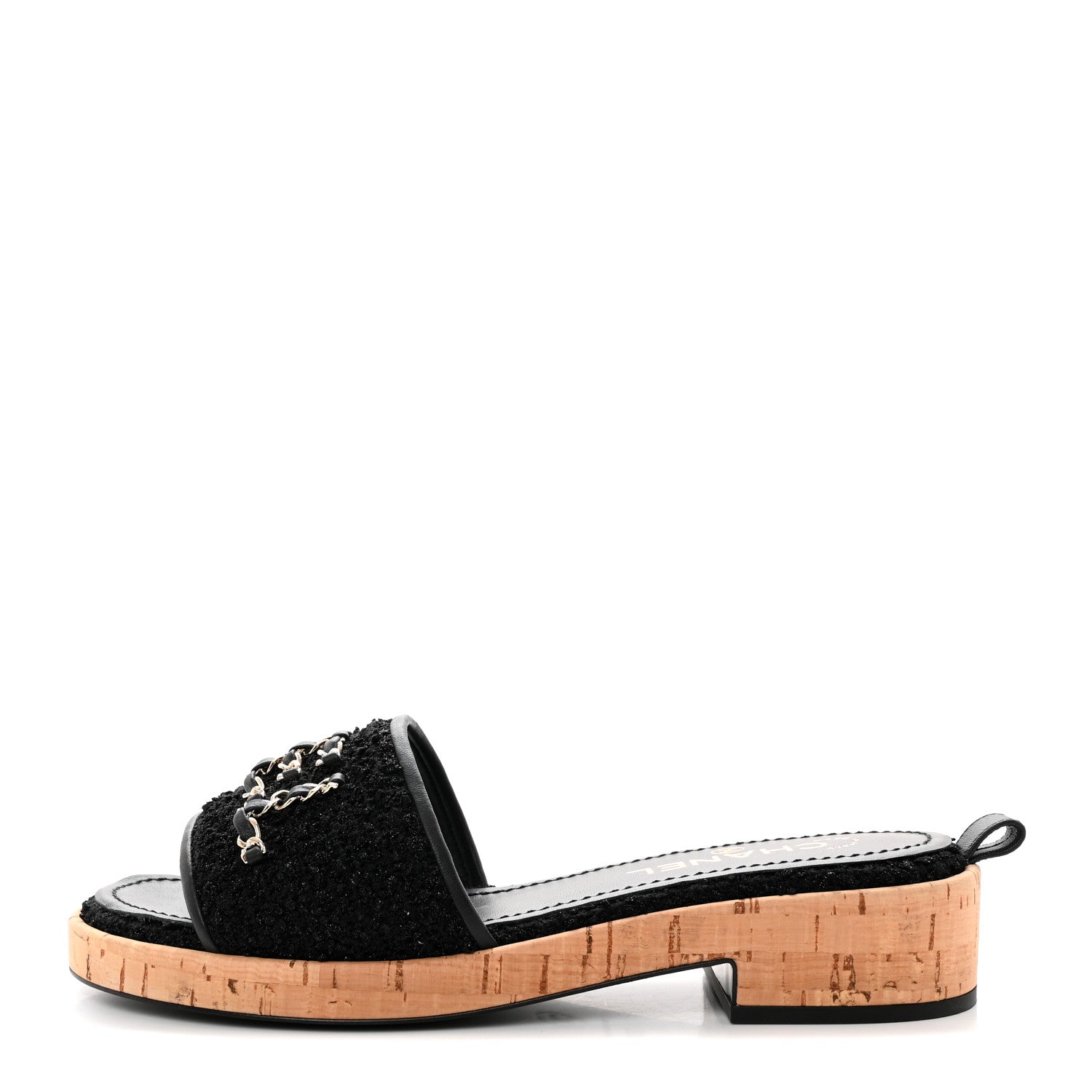 Chanel Tweed Cork CC Chain Mule Sandal 39 Black 1 of 10