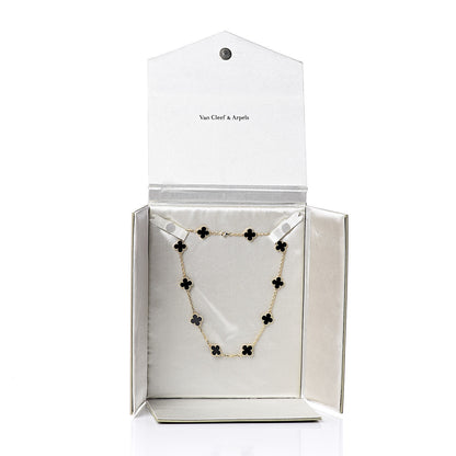 Van Cleef & Arpels 18K Yellow Gold Black Onyx 10 Motifs Vintage Alhambra Necklace 6 of 6