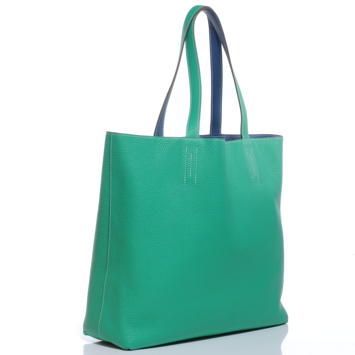 Hermes Taurillon Clemence Double Sens 45 Reversible Tote Menthe and Bleu Thalassa 4 of 9