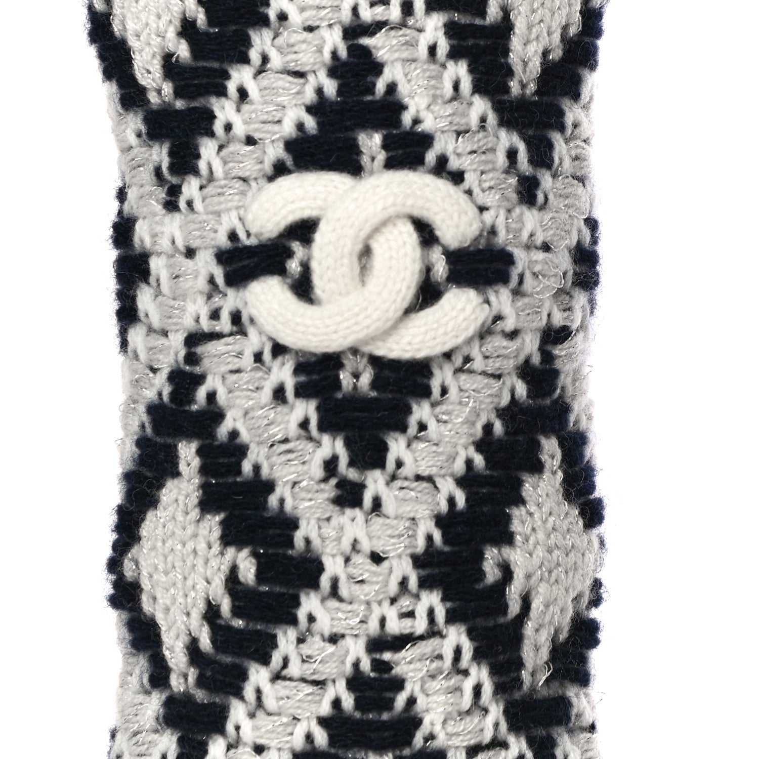 Chanel Cashmere Blend CC Beanie Hat With Gloves Set White Navy Blue 9 of 10