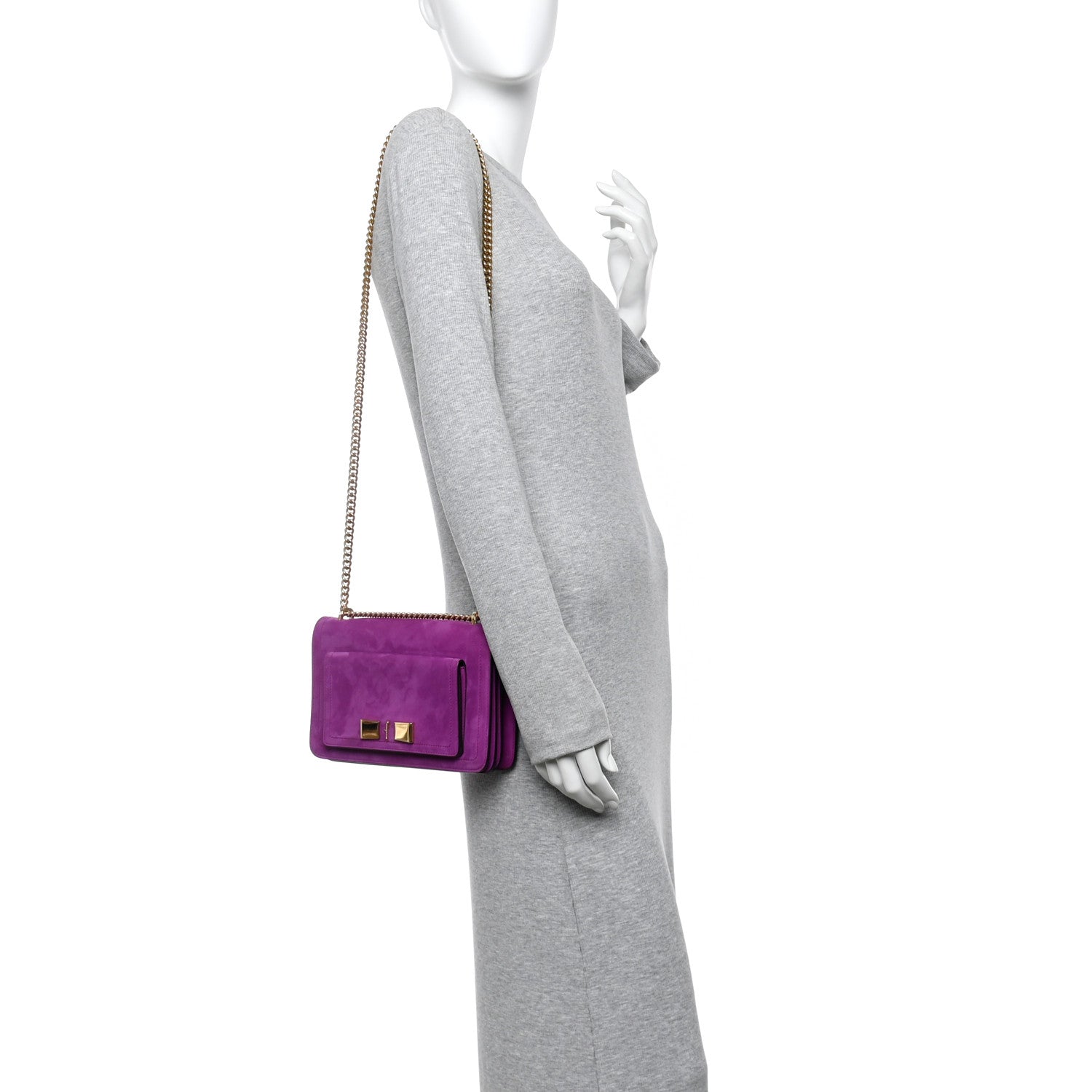 Salvatore Ferragamo Suede Ginevra Chain Bag Purple 2 of 11