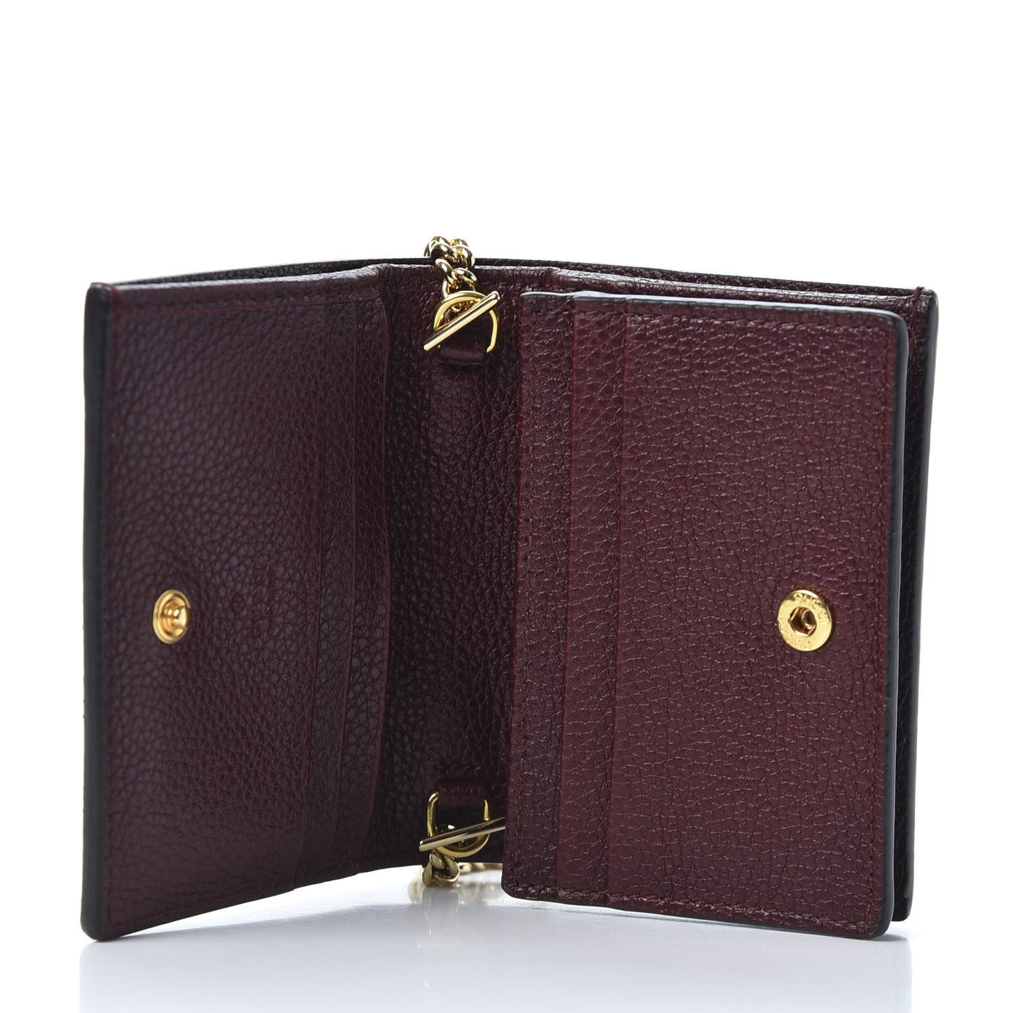 Grainy Calfskin Zumi Chain Card Case Wallet Vintage Bordeaux