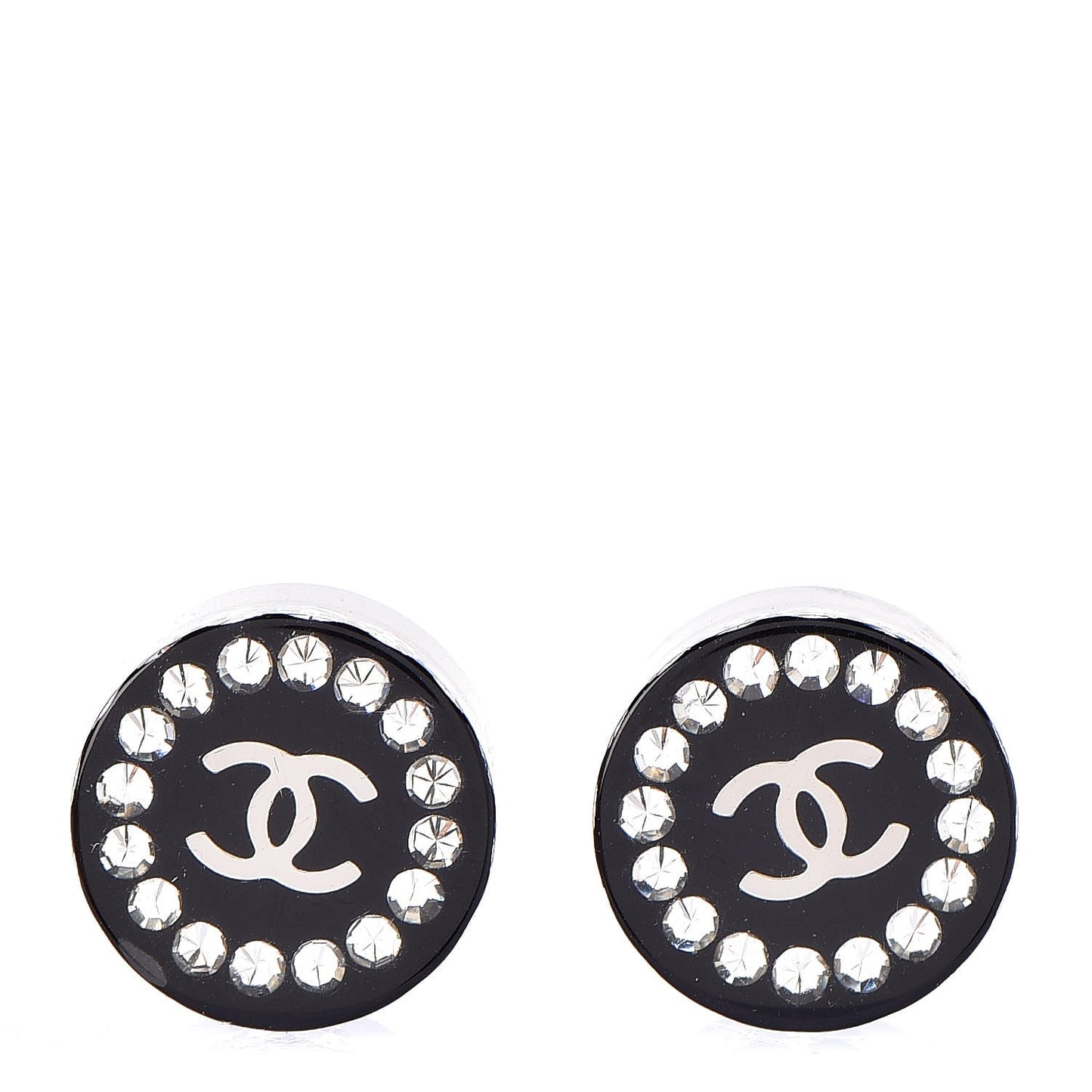 Resin Crystal CC Earrings Black
