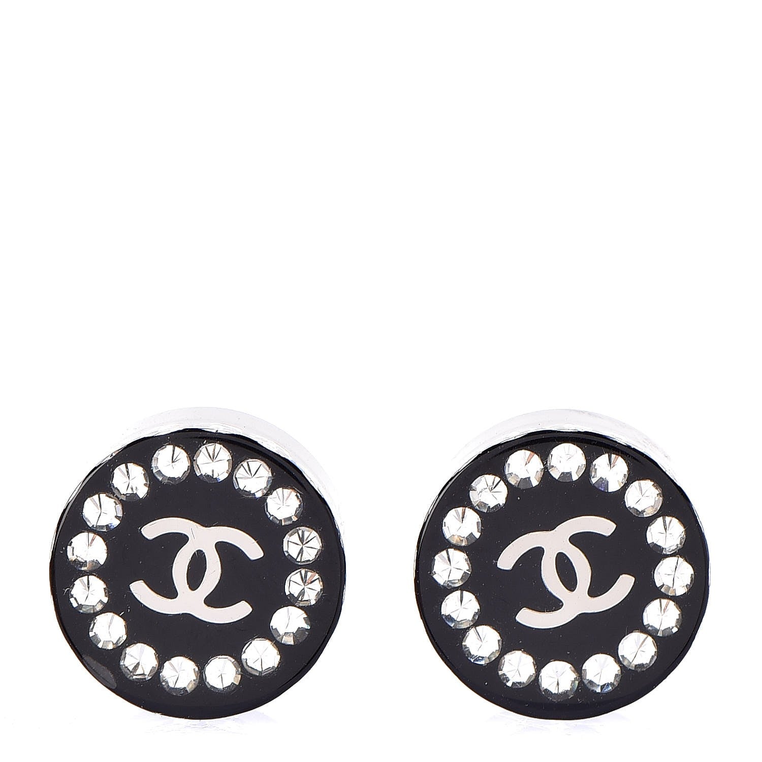 Chanel Resin Crystal CC Earrings Black 1 of 5