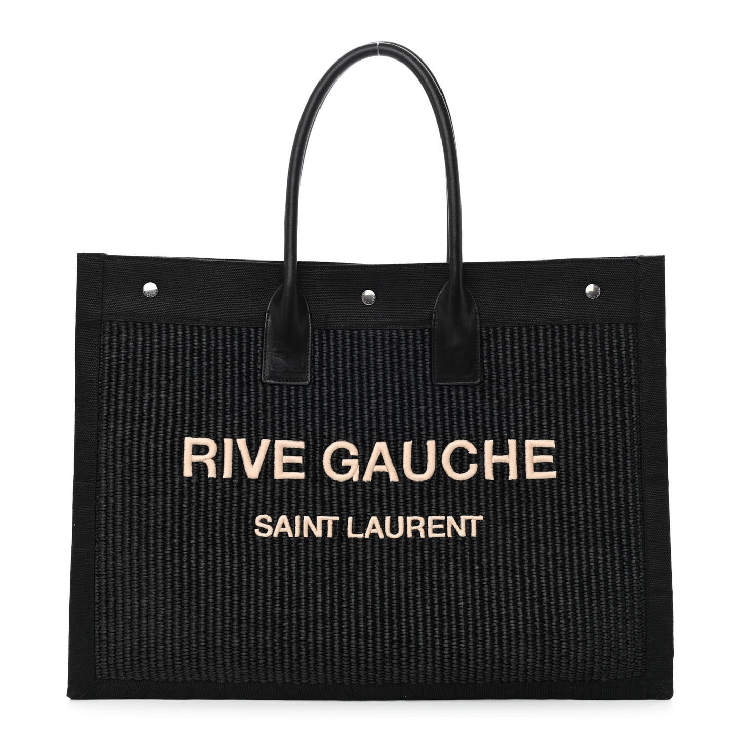 Raffia Linen Calfskin Rive Gauche Tote Black