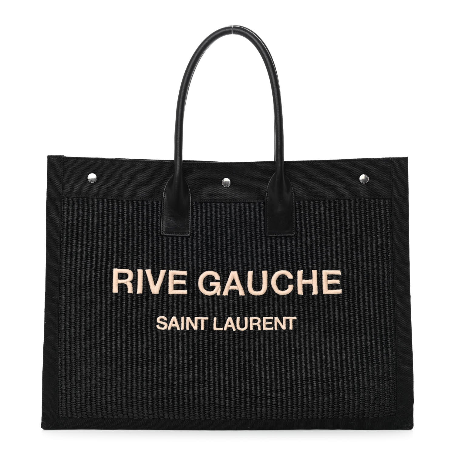 Saint Laurent Raffia Linen Calfskin Rive Gauche Tote Black 1 of 10