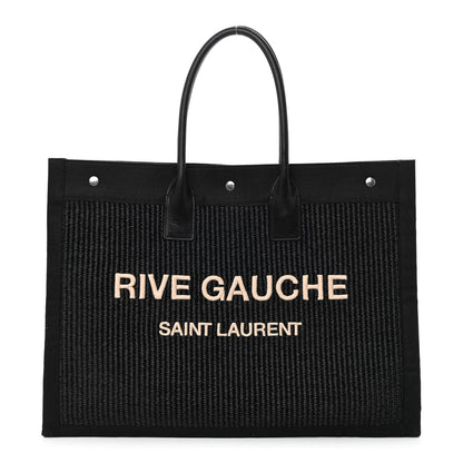 Saint Laurent Raffia Linen Calfskin Rive Gauche Tote Black 1 of 10