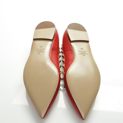 Valentino Garavani Pebbled Calfskin Rockstud Ballerina Flats 38 Red 5 of 8