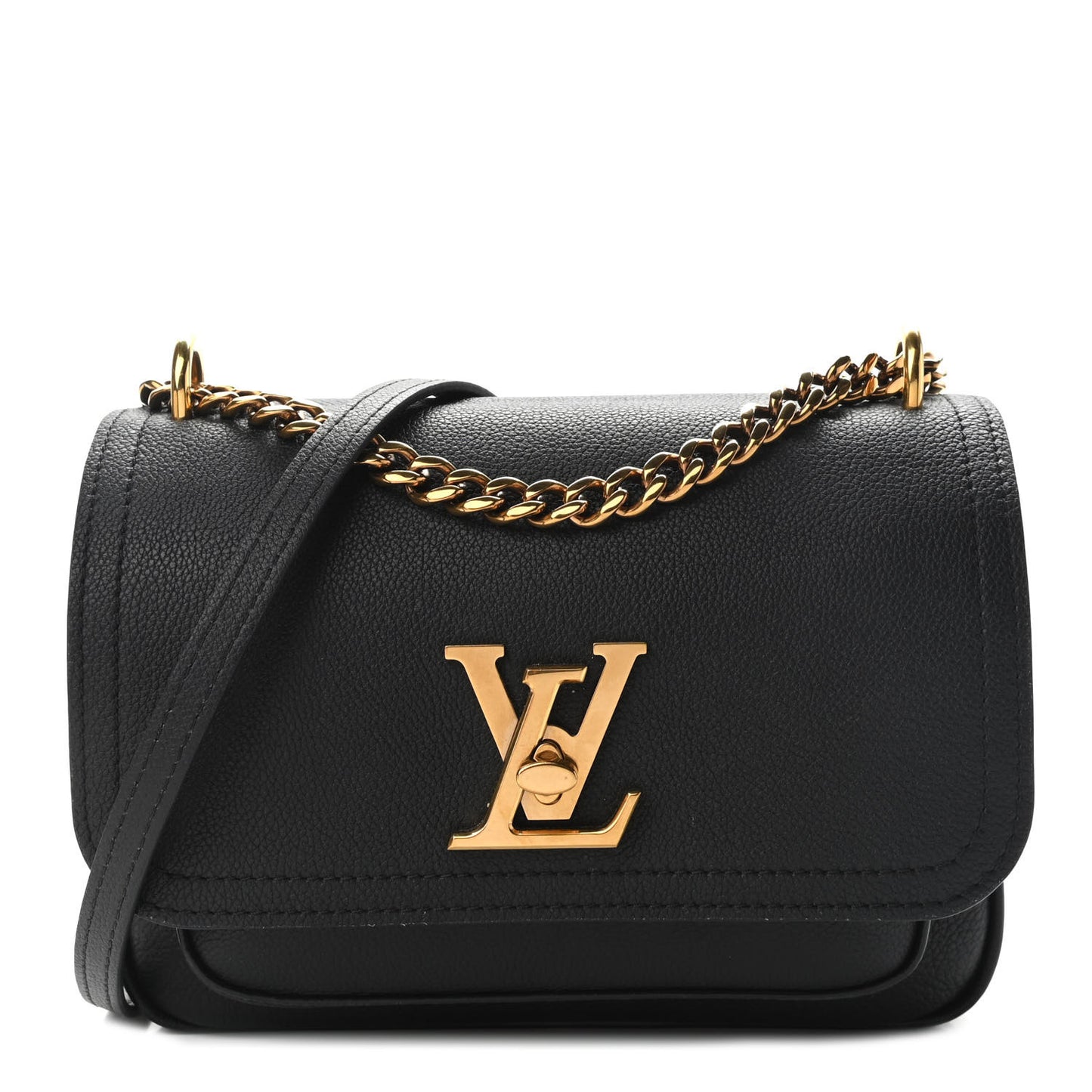Grained Calfskin Lockme Chain Bag Black