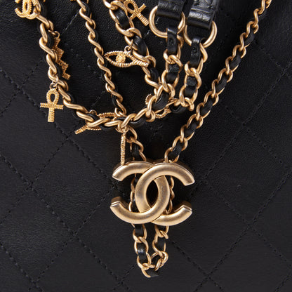 Chanel Calfskin Stitched Egyptian Amulet Drawstring Bag Black 8 of 11
