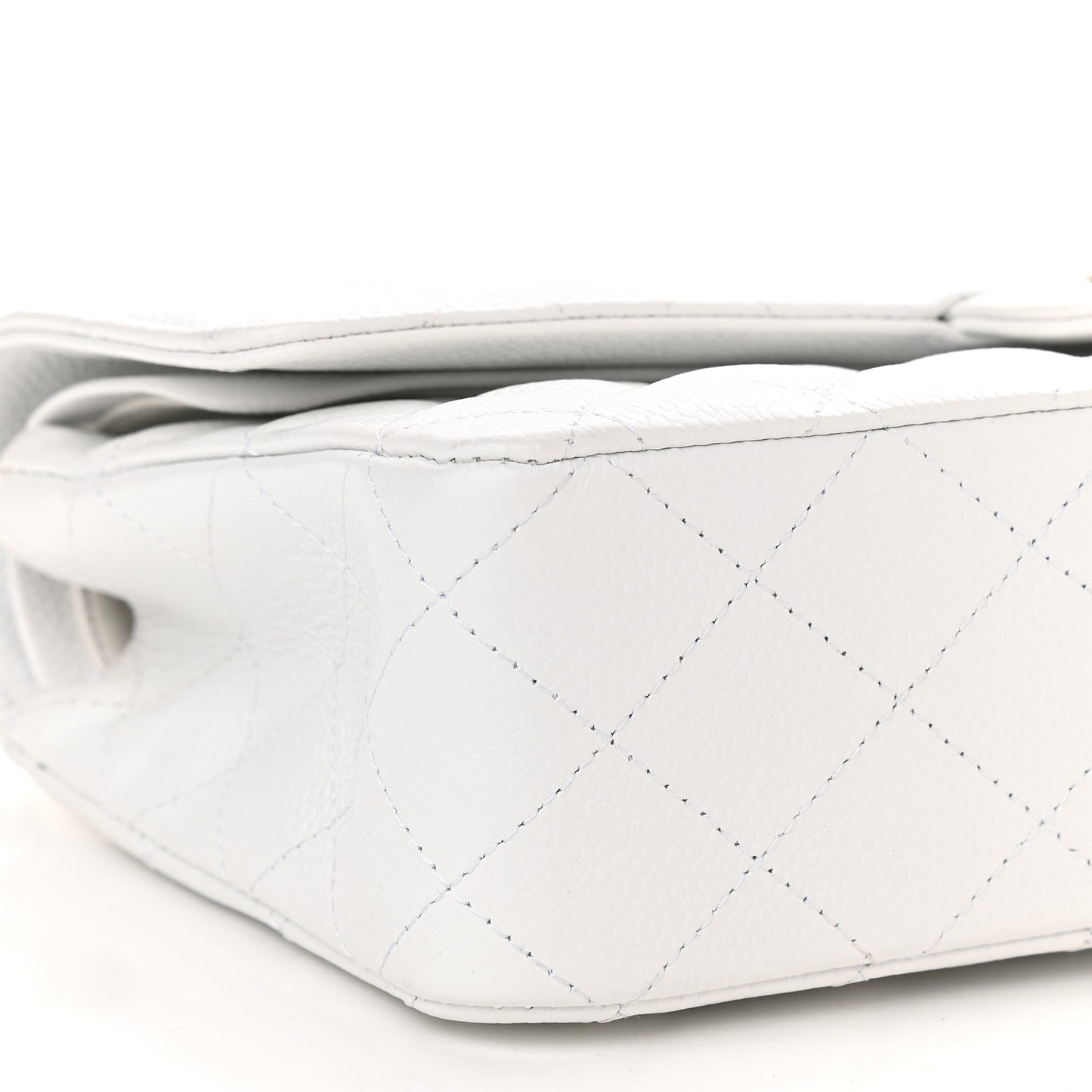 Caviar Quilted Medium Double Flap White
