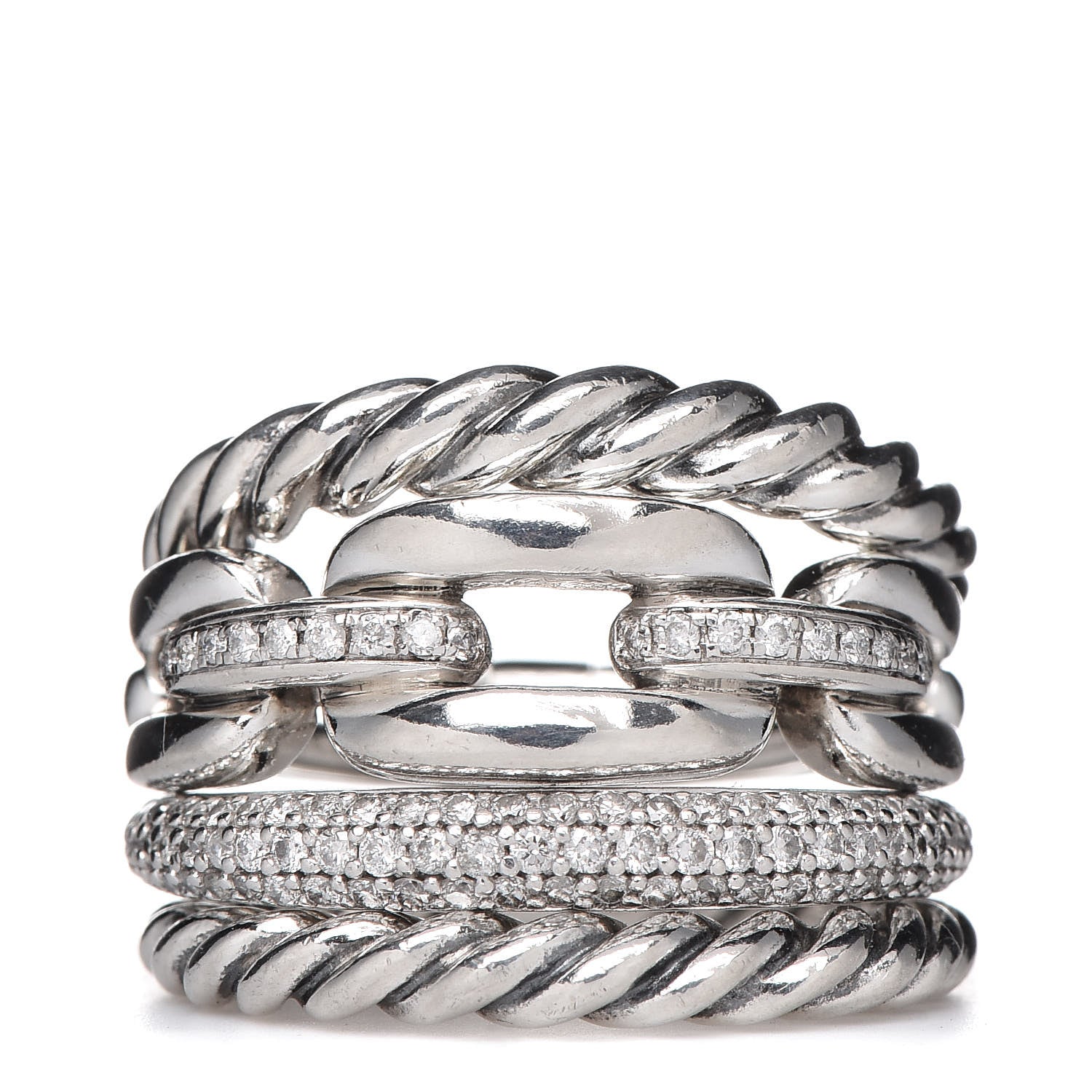 David Yurman Sterling Silver Diamond Wellesley Four-Row Ring 50 5.5 1 of 8