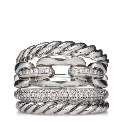 David Yurman Sterling Silver Diamond Wellesley Four-Row Ring 50 5.5 1 of 8