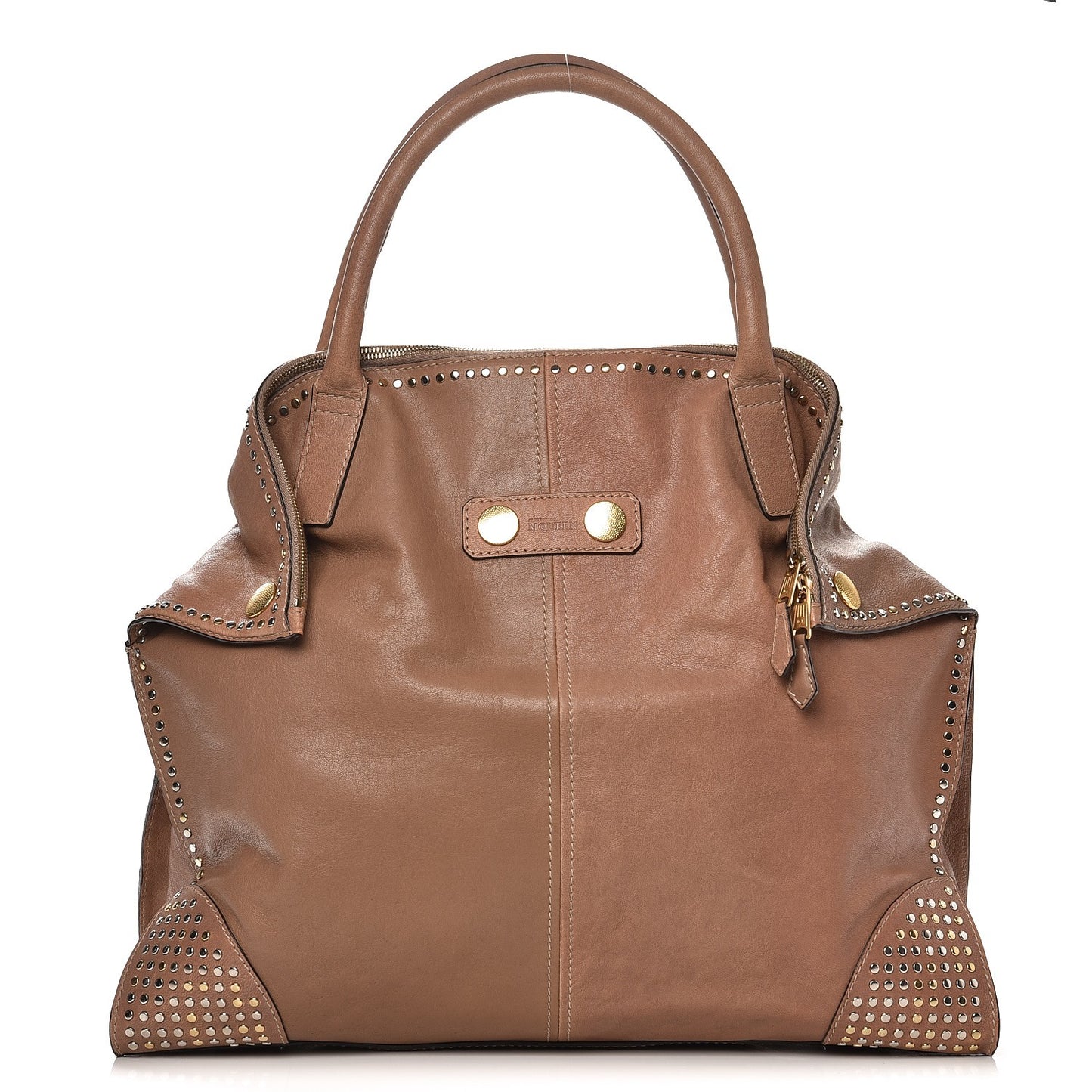 Calfskin Studded Large De Manta Tote Turtle Dove
