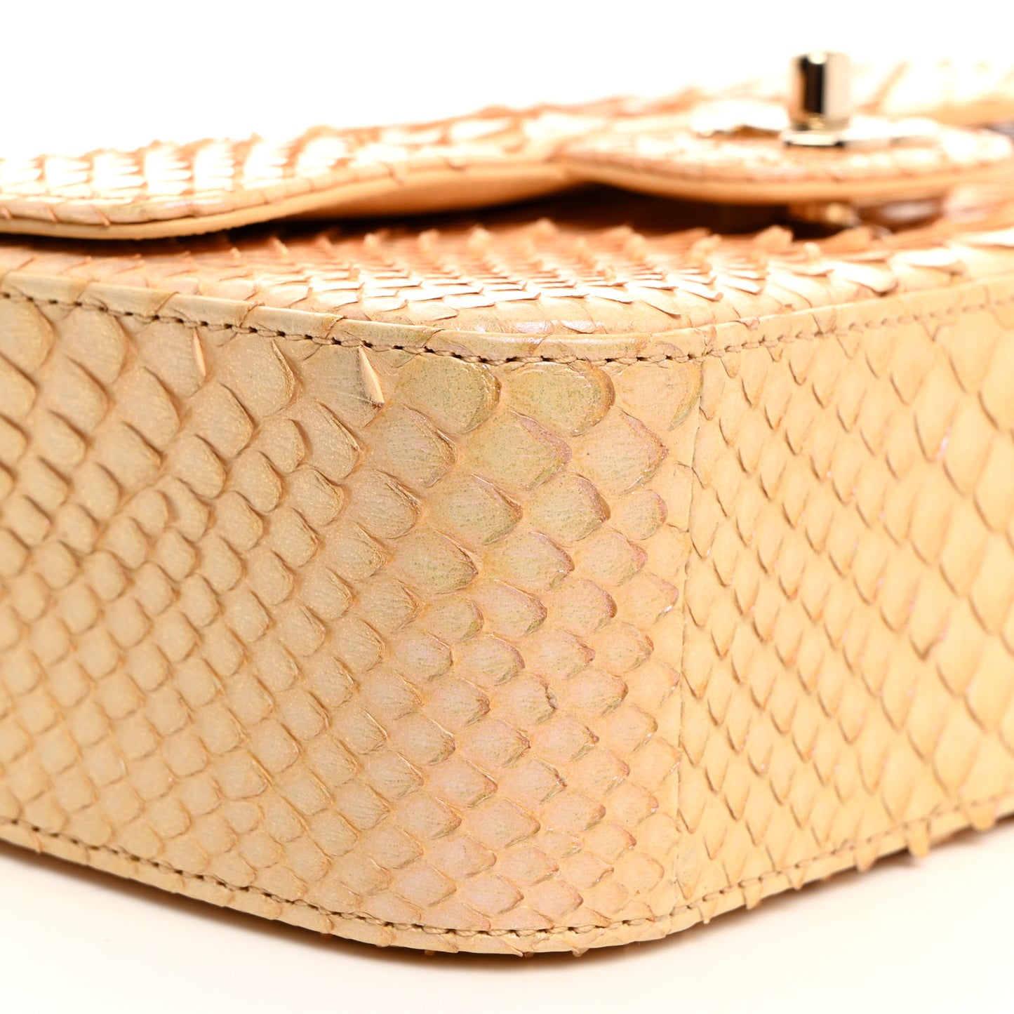 Iridescent Snakeskin Mini Rectangular Flap Beige