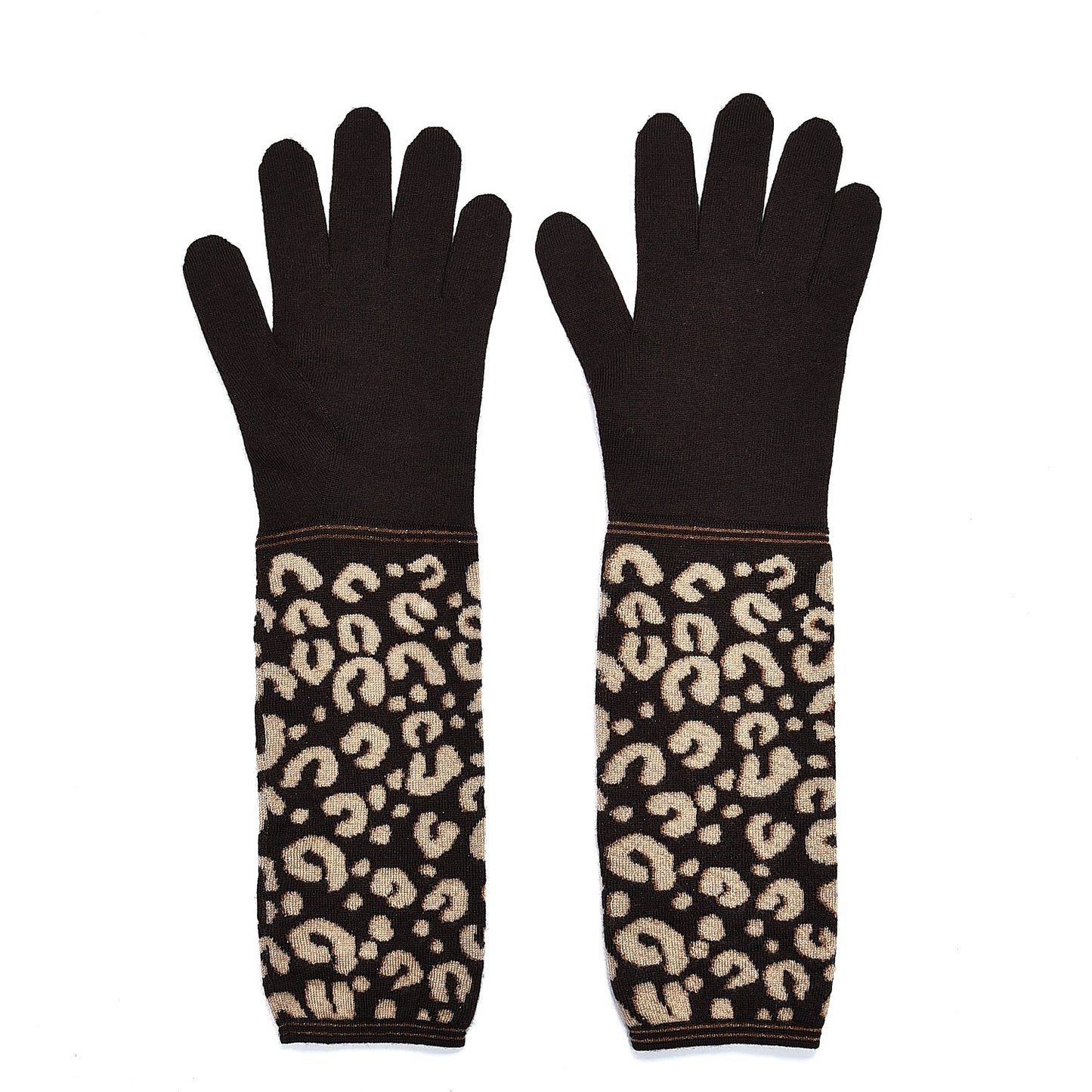 Cashmere Silk Leopard Long Gloves Marron