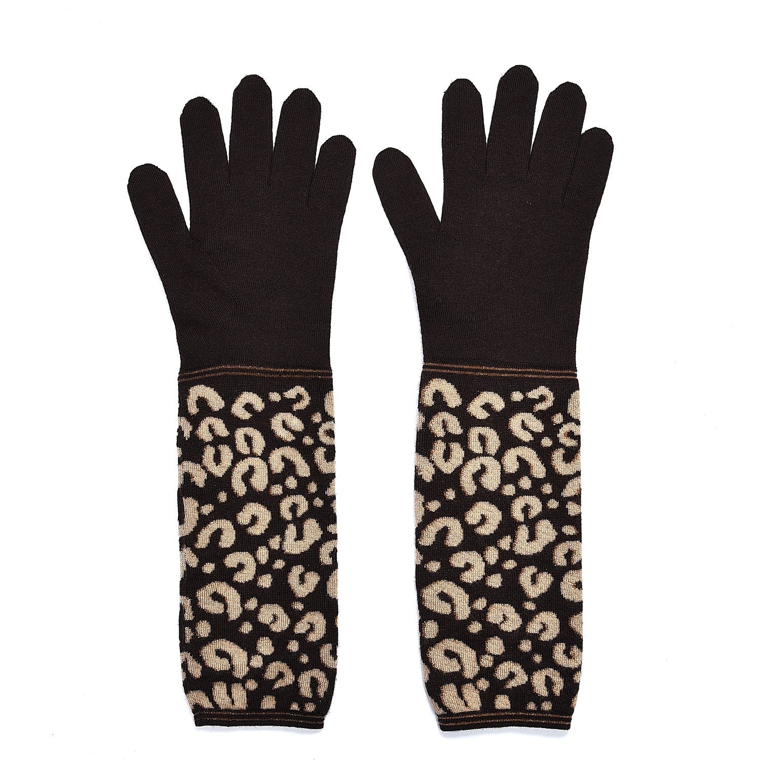Louis Vuitton Cashmere Silk Leopard Long Gloves Marron 2 of 4