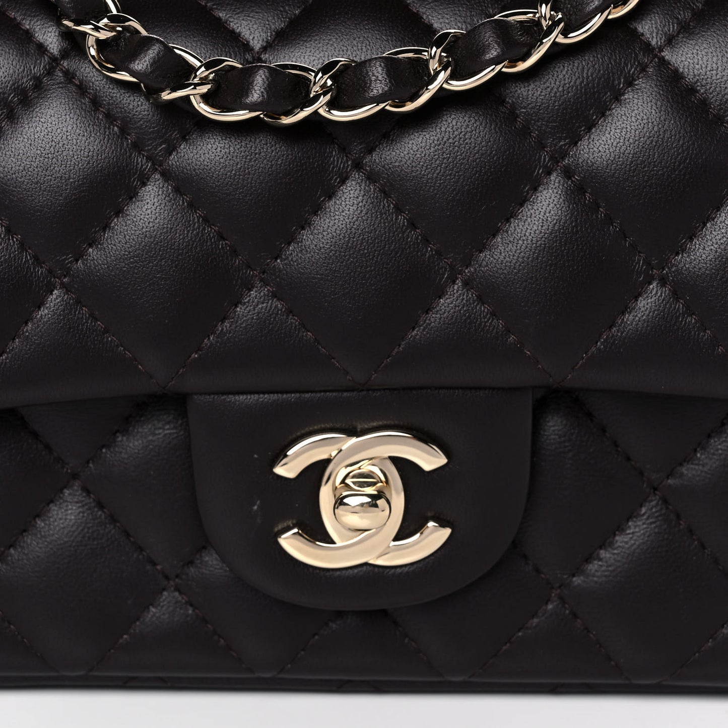 Lambskin Quilted Mini Rectangular Flap Dark Brown
