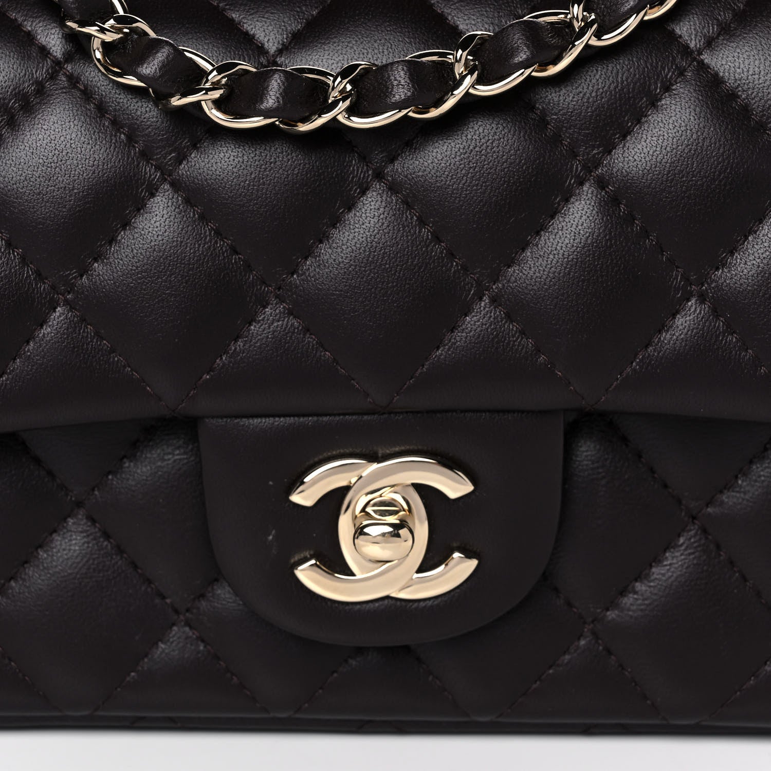Chanel Lambskin Quilted Mini Rectangular Flap Dark Brown 8 of 13