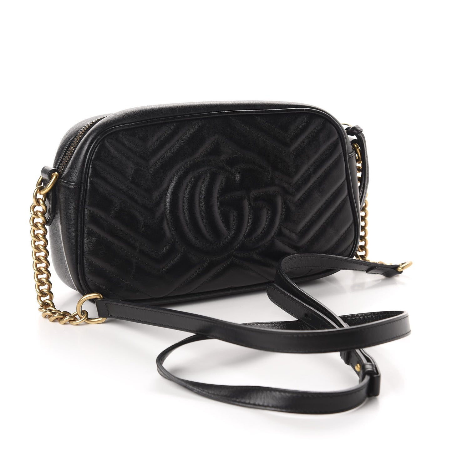 Calfskin Matelasse Small GG Marmont Chain Shoulder Bag Black