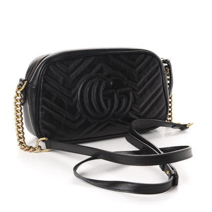 Gucci Calfskin Matelasse Small GG Marmont Chain Shoulder Bag Black 3 of 15
