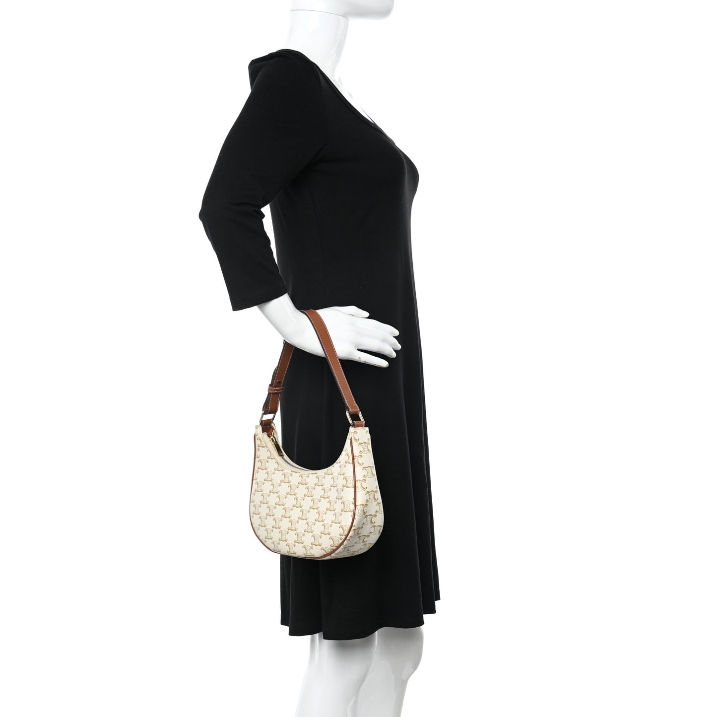 Canvas Calfskin Ava Triomphe Shoulder Bag White