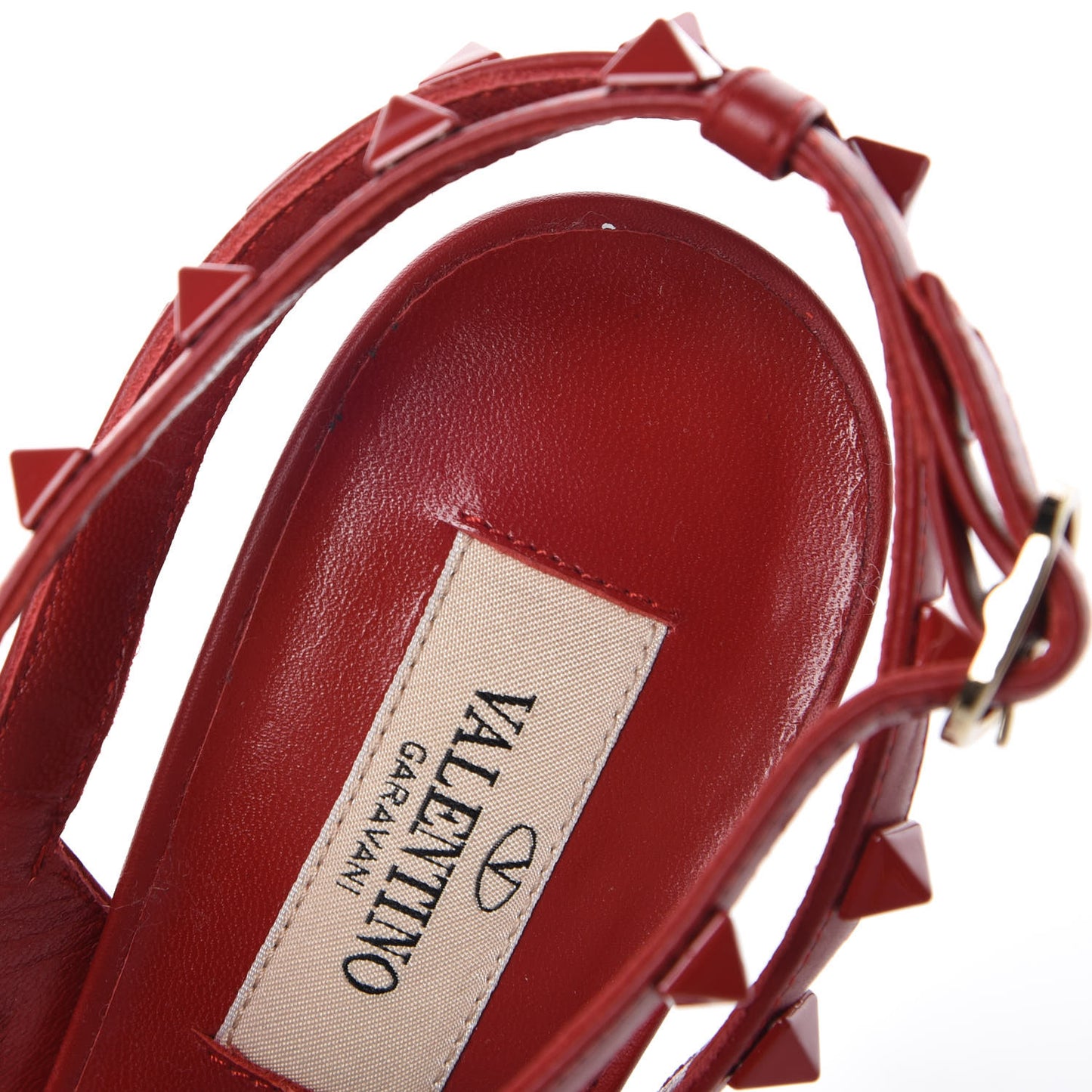 Calfskin Lacquered Monochrome Rockstud Ankle Strap 100mm Pumps 38 Rosso Valentino