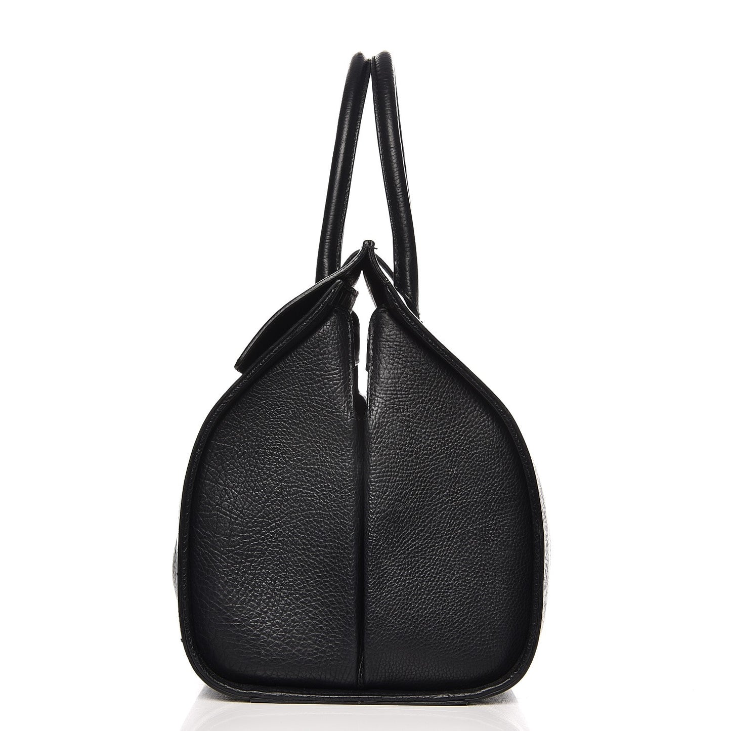 Grained Calfskin M Tube Round Tote Black