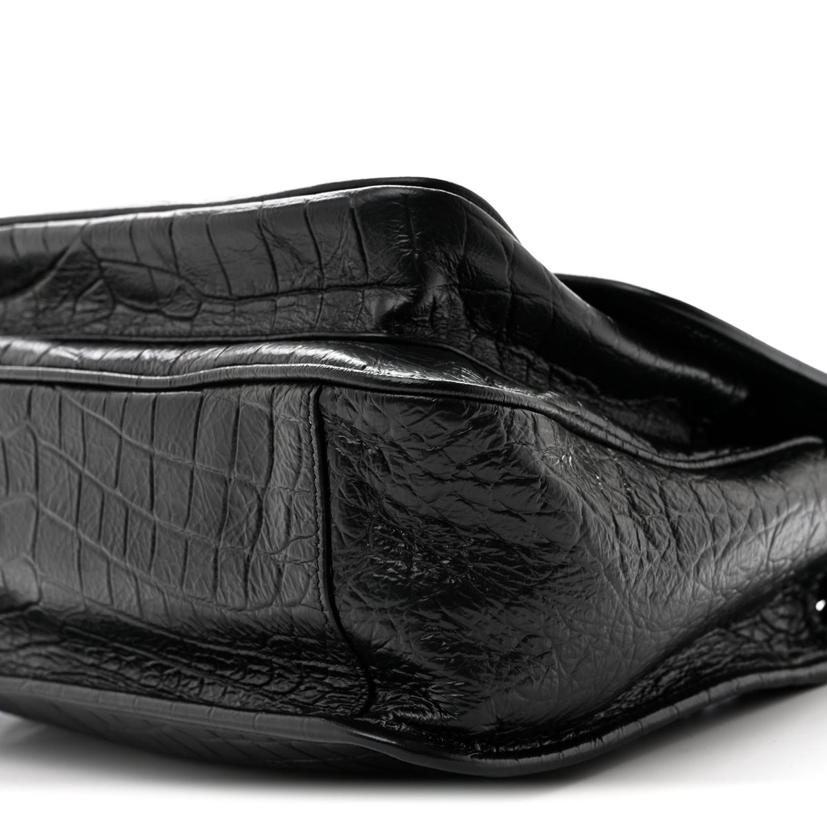 Nubuck Crocodile Embossed Monogram Medium Niki Chain Satchel Black