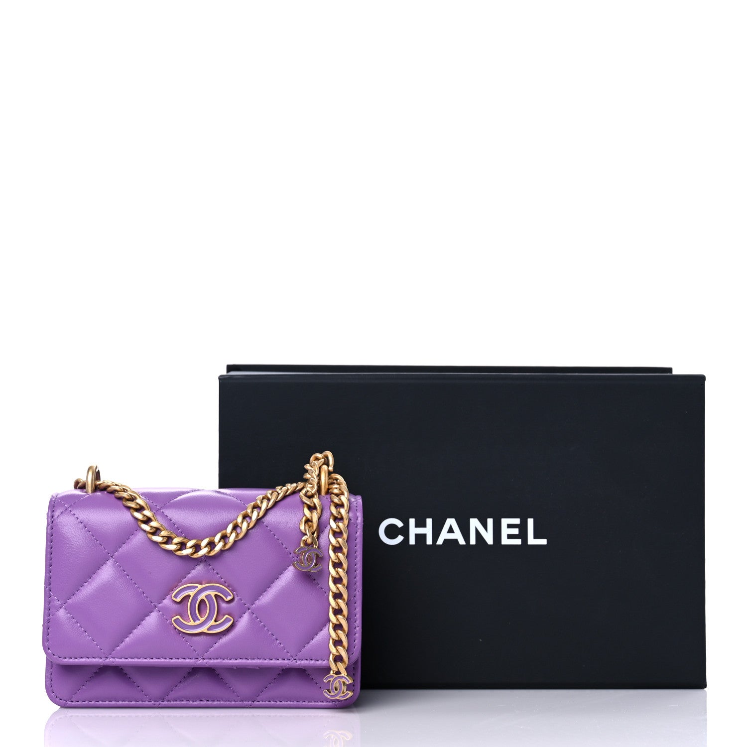 Chanel Lambskin Enamel Quilted Pending CC Clutch With Chain Purple 10 of 10