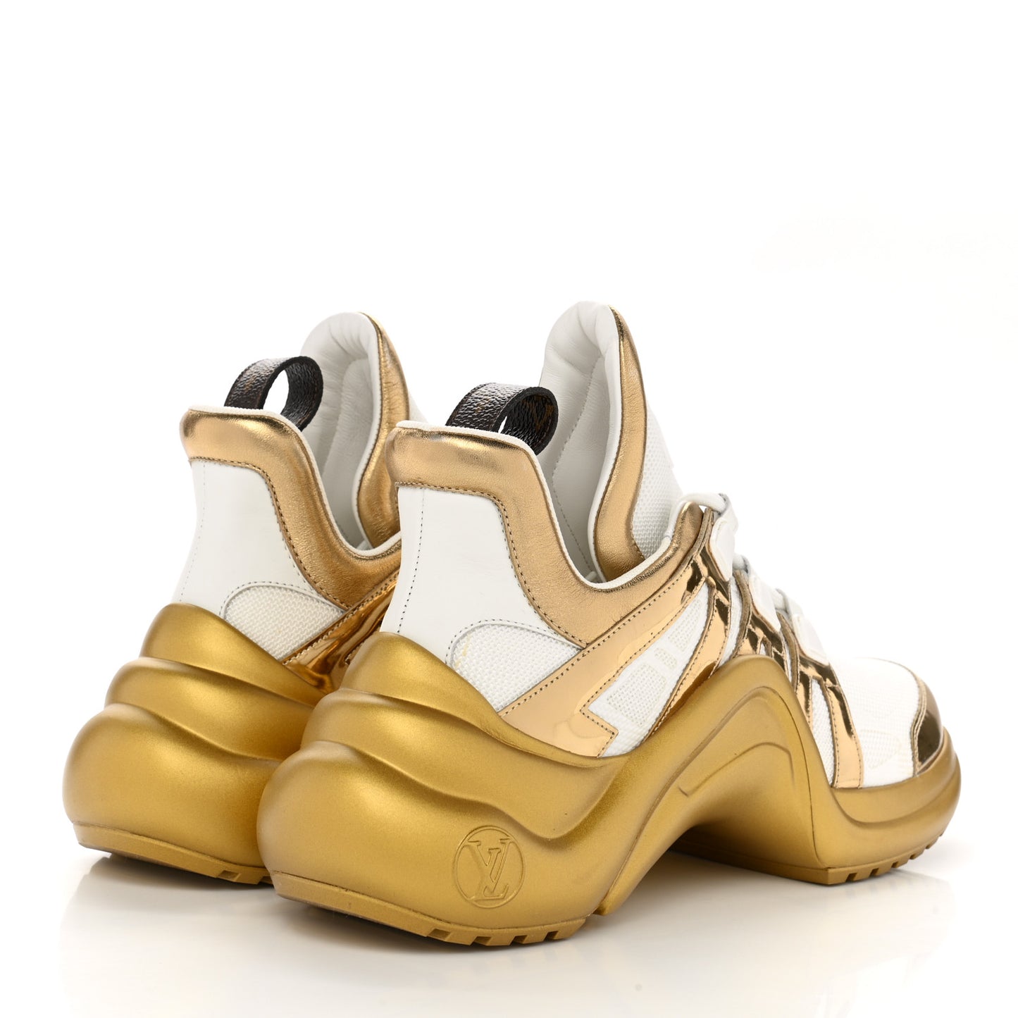 Metallic Calfskin Technical Nylon LV Archlight Sneakers 38.5 White Gold