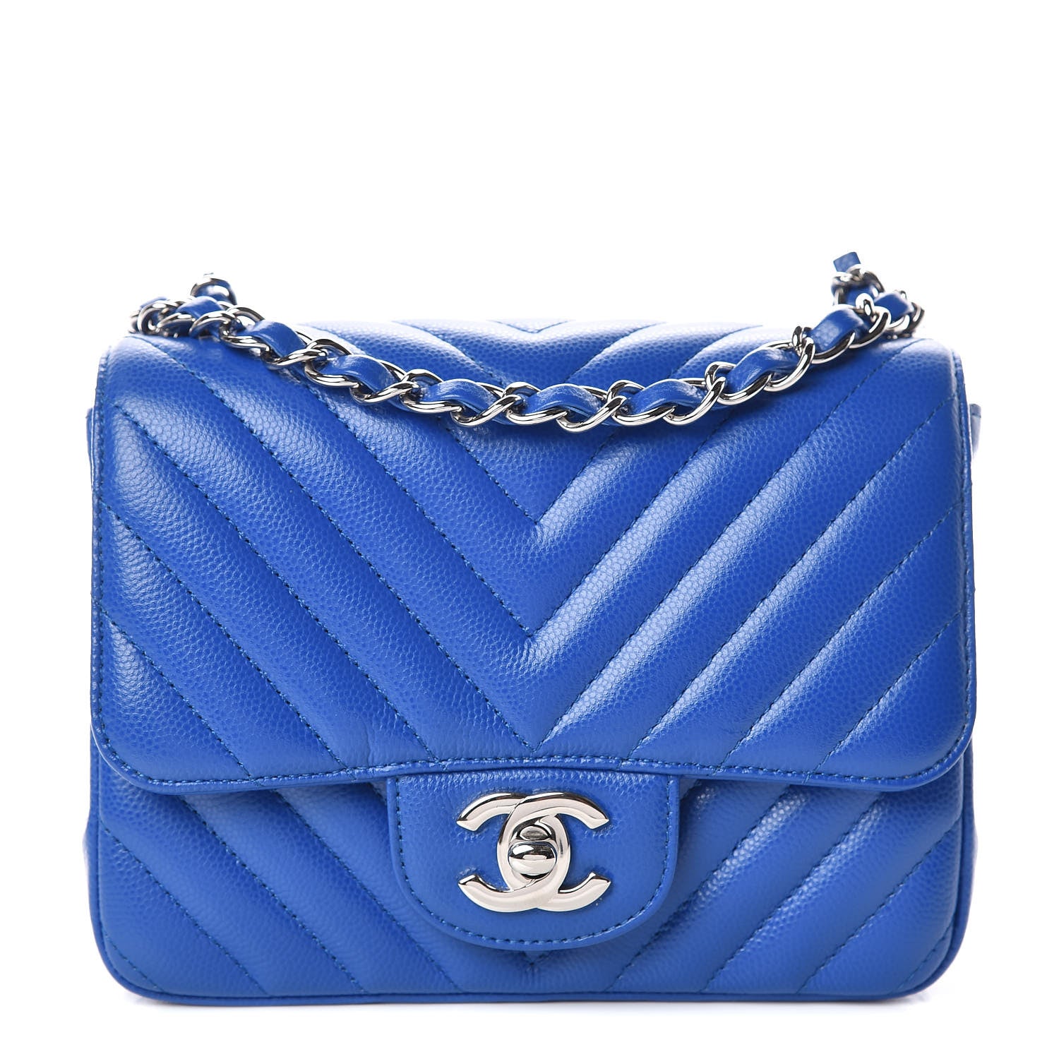 Chanel Caviar Chevron Quilted Mini Square Flap Blue 1 of 9