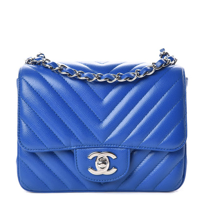 Chanel Caviar Chevron Quilted Mini Square Flap Blue 1 of 9