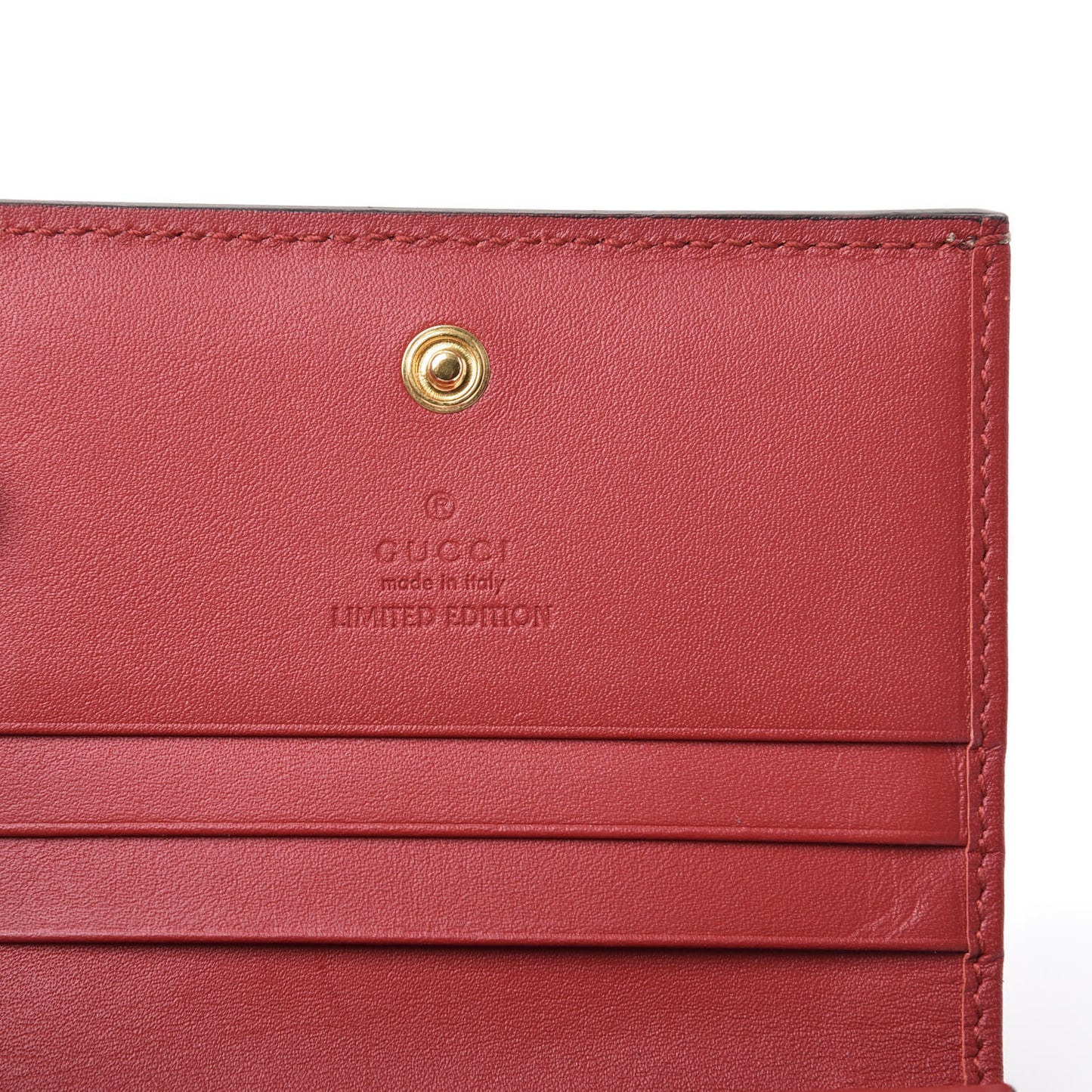 GG Supreme Monogram Bosco Patch Card Case Wallet Beige Malva Hibiscus Red