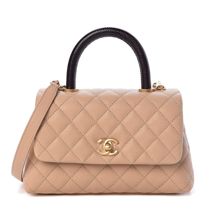 Chanel Caviar Lizard Embossed Quilted Mini Coco Handle Flap Beige 1 of 11