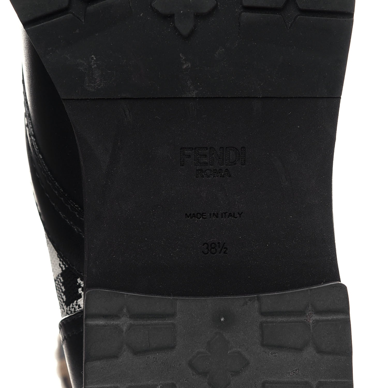 Fendi Vitello Stretch Fabric FF Vichy Rockoko Biker Boots 38.5 Black Crema Tobacco 6 of 9