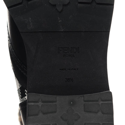 Fendi Vitello Stretch Fabric FF Vichy Rockoko Biker Boots 38.5 Black Crema Tobacco 6 of 9