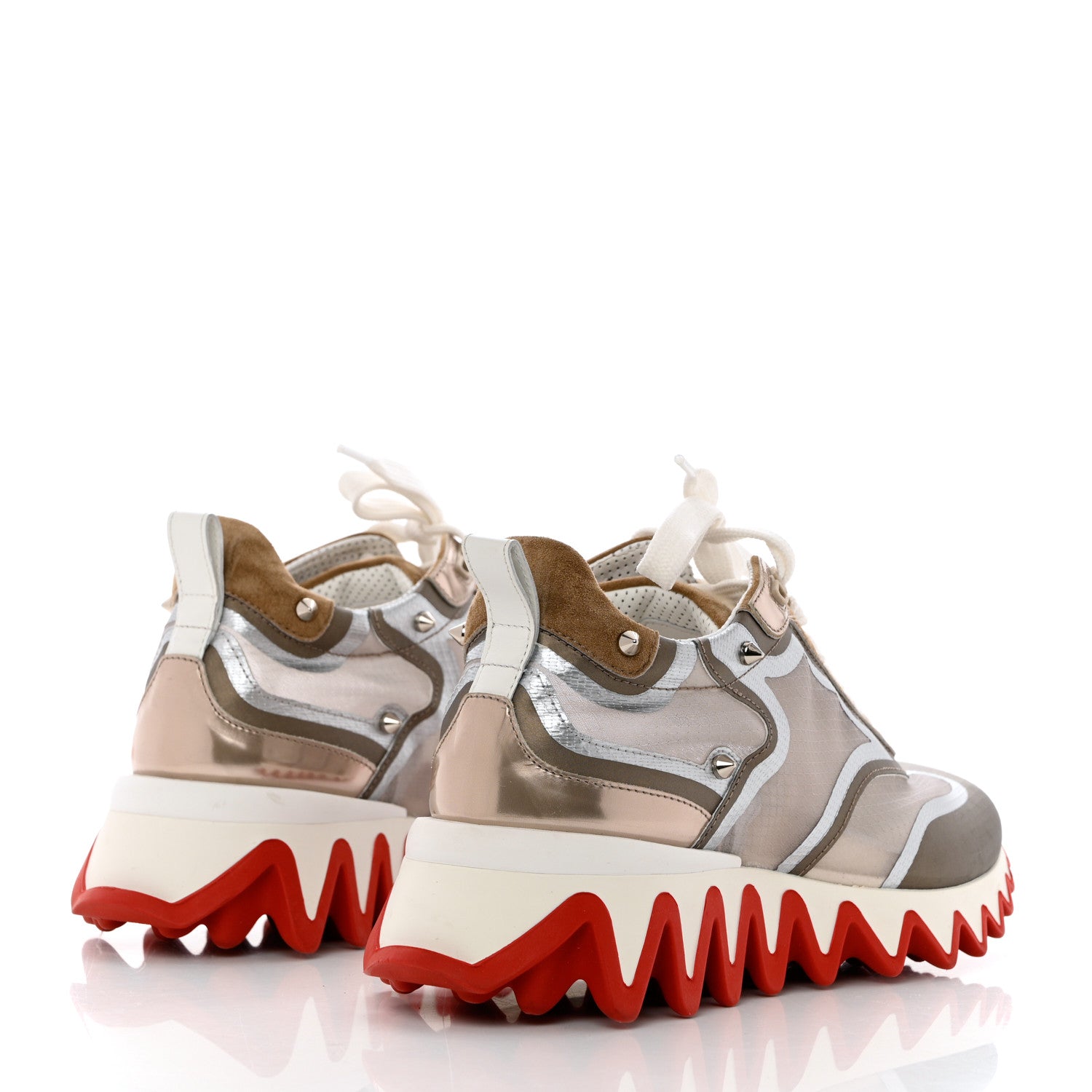 Christian Louboutin Metallic Patent Mesh Suede Sharkina Flat Sneakers 35 Brown 4 of 9