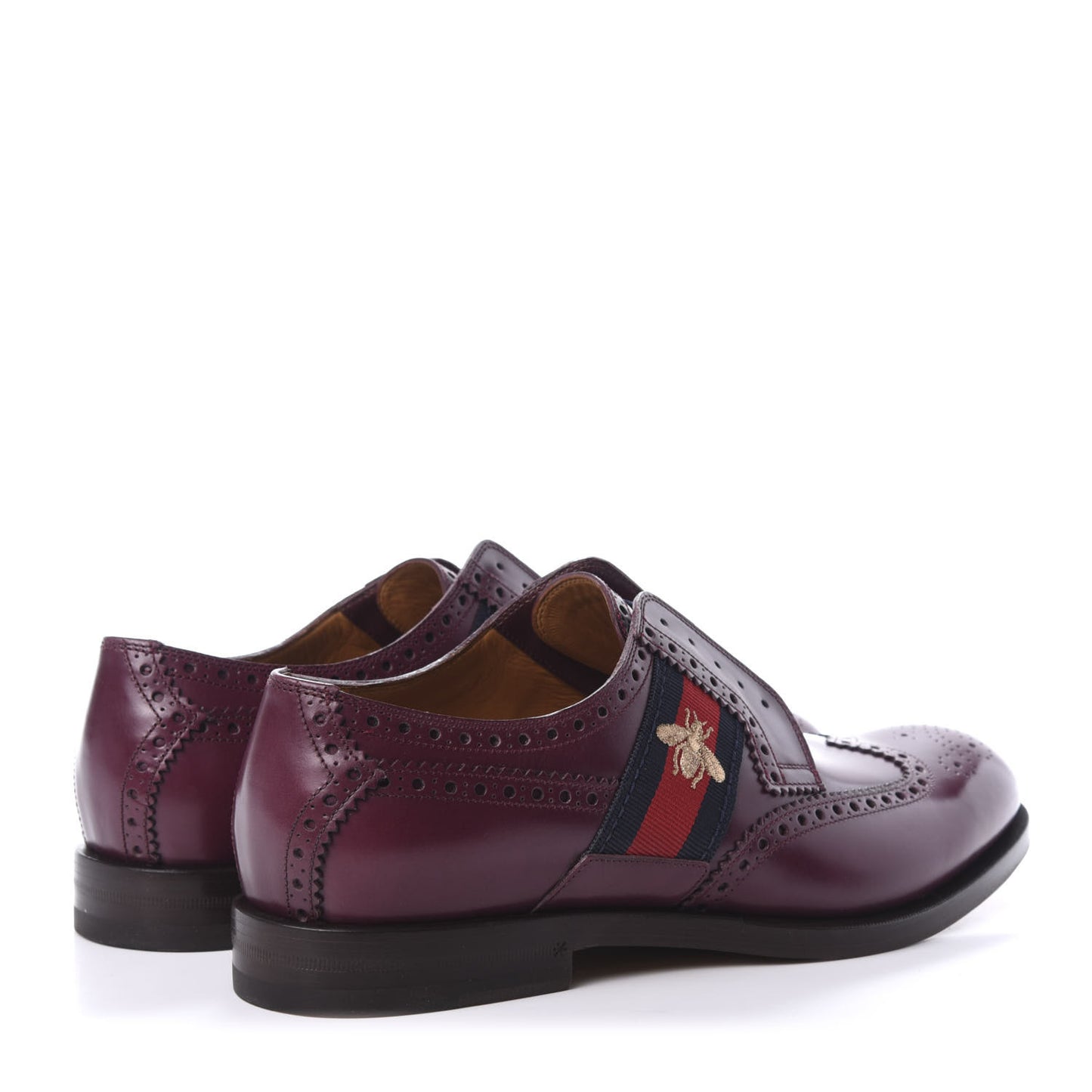 Calfskin Web Bee Embroidered Mens Slip-On Brogue Wingtip Derby Shoes 9 Bordeaux