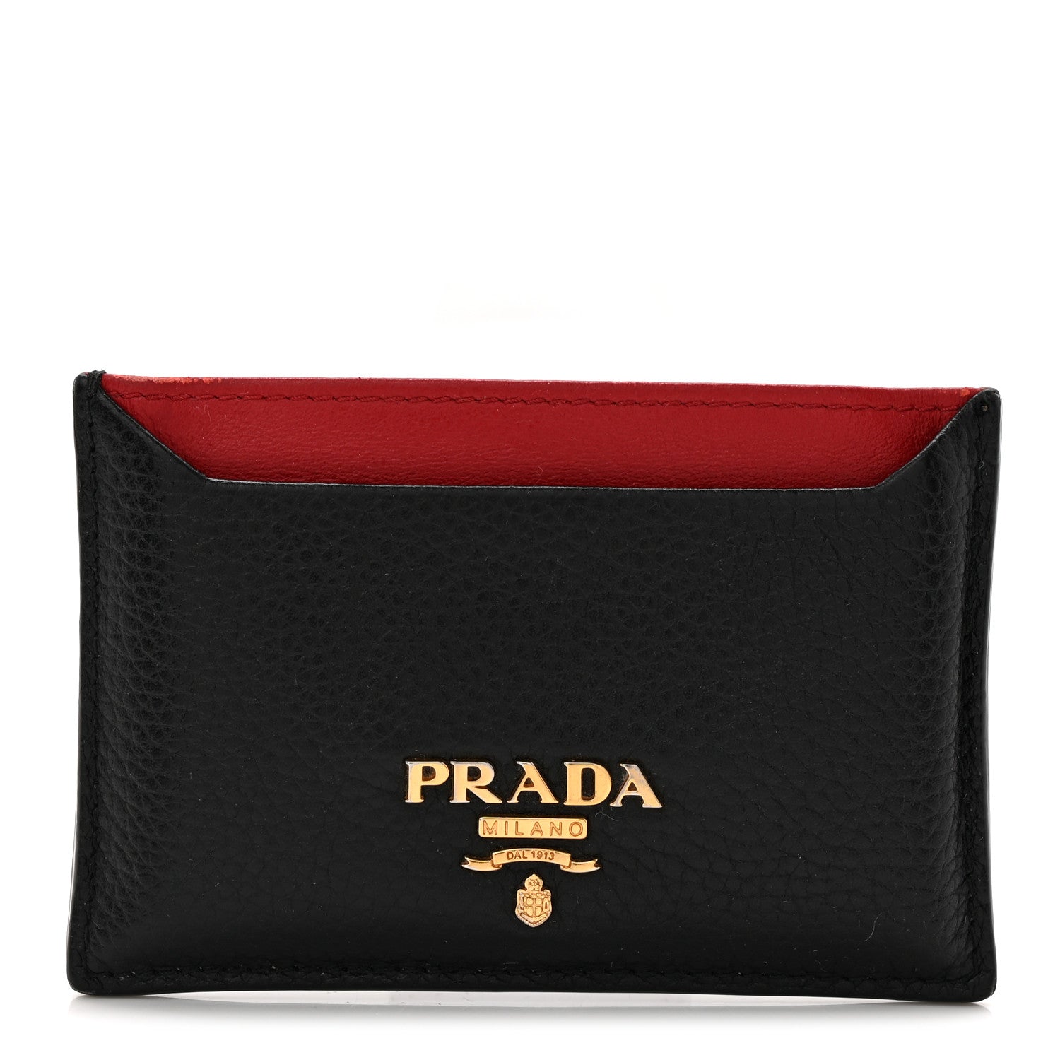 Prada Vitello Grain Metal Card Holder Black Fuoco 1 of 7